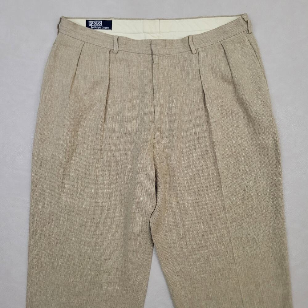 VINTAGE Polo Ralph Lauren Whipcord Trousers Size Cotton Cuffed Pants Size 36x30 - Picture 2 of 13
